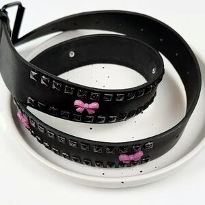 Black and Pink Bow Studded Belt